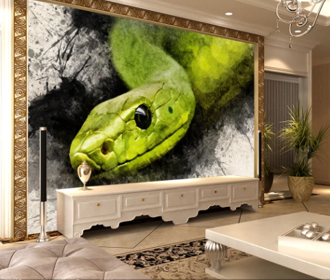 3D Hand Drawn Animal Green Snake Wall Mural Wallpaper Lqh 657