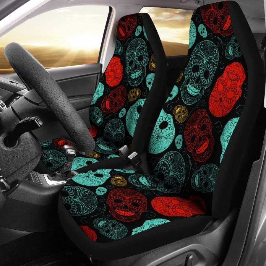 Colorful Happy Skulls Seat Cover Cars 2