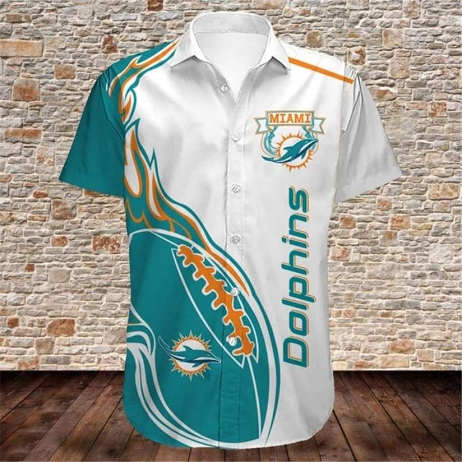 Men’s Miami Dolphins Shirts Fireball Button Short Sleeve