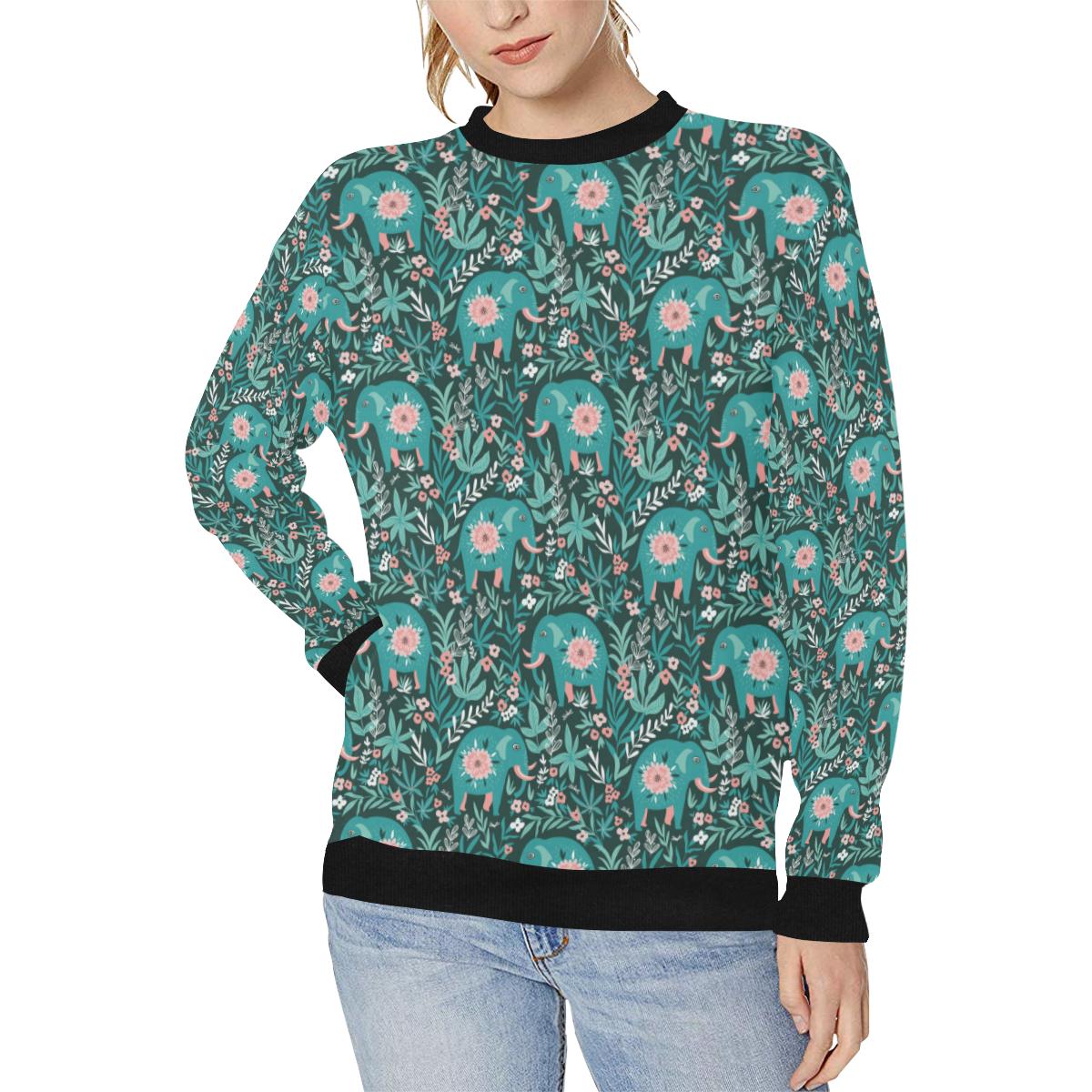 Elephants jungle pattern Women’s Crew Neck Sweatshirt