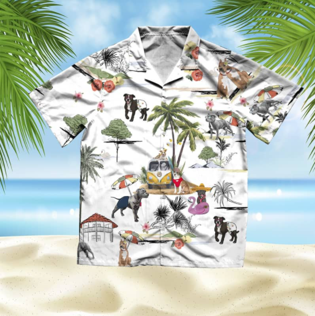 American Staffordshire Terrier Beach All Over Printed Hawaiian Shirt Ha8684