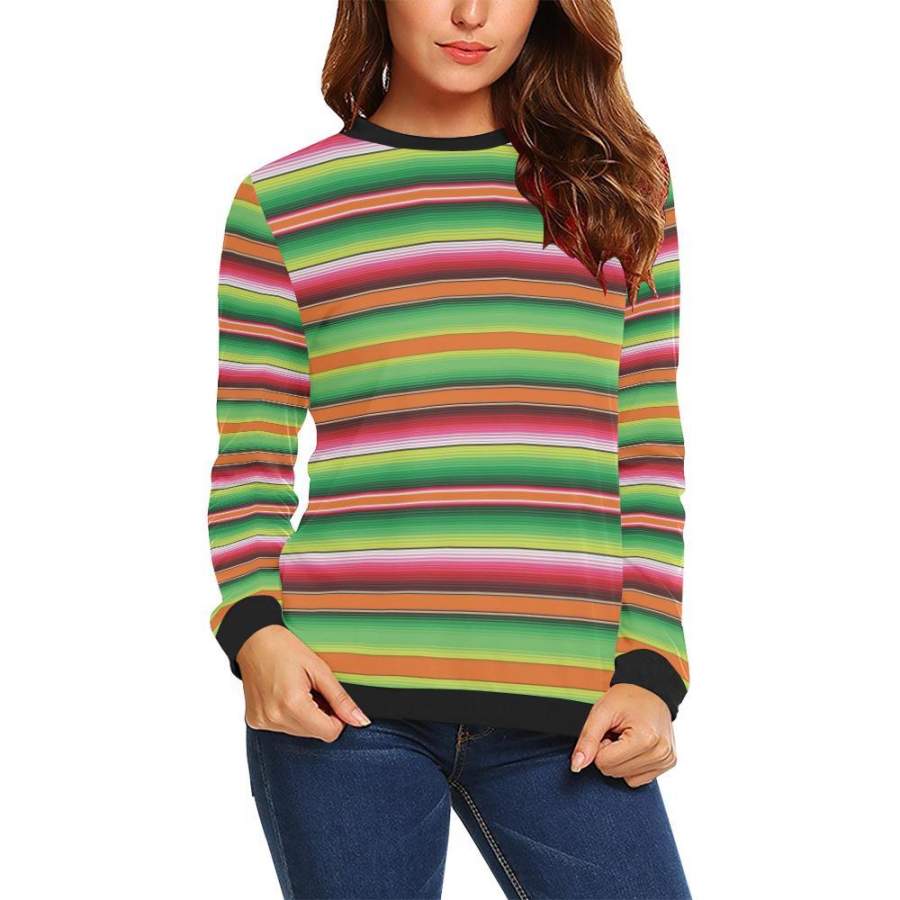 Baja Serape Mexican Blanket Pattern Print Women Crewneck Sweatshirt