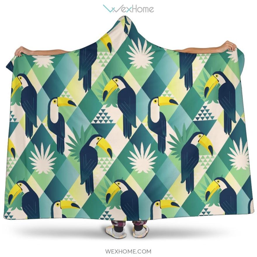 Toucan Tropical Leaves Design Pattern Hooded Blanket