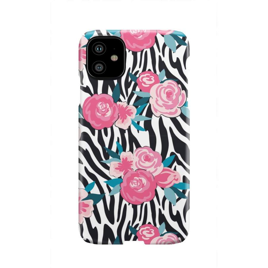 Black White Zebra Floral Pattern Print Phone Case