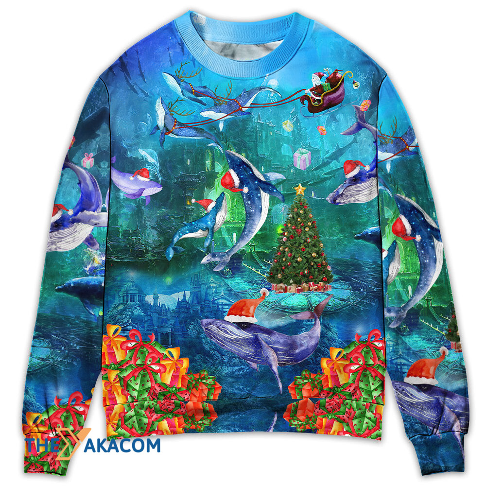 Chirstmas Whales Under The Sea Gift For Lover Ugly Christmas Sweater