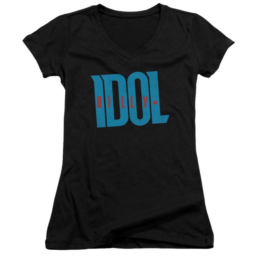 Billy Idol Logo Junior Girls V Neck Band T-Shirt – Rock Band Merch