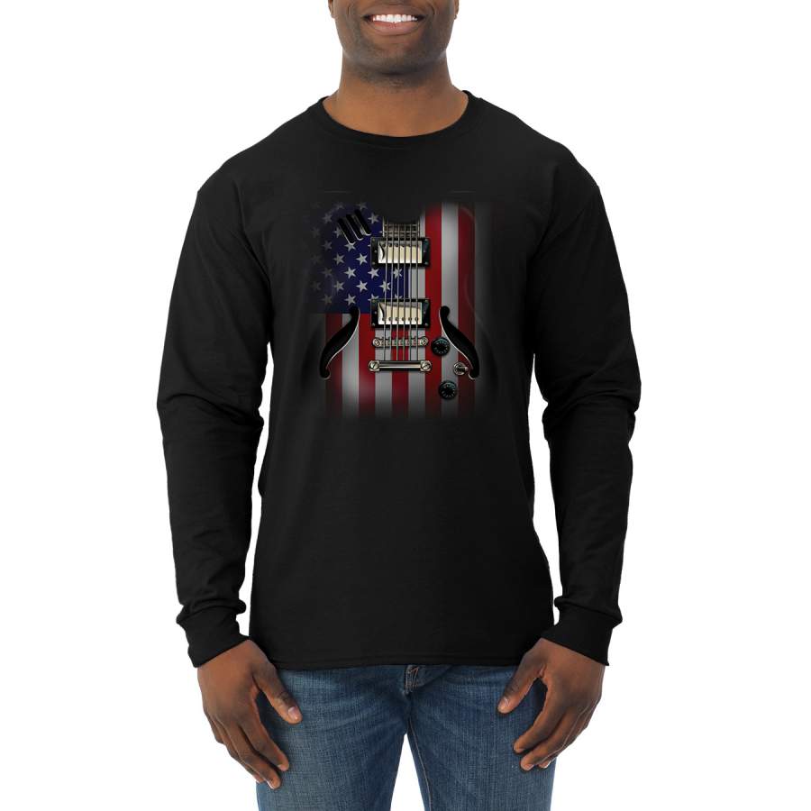 Vintage USA Flag Rock and Roll Guitar  Americana / American Pride Mens Long Sleeve Shirt