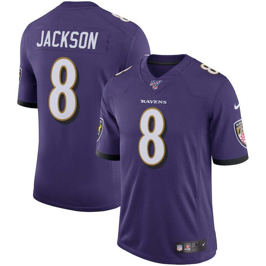 Baltimore Ravens Lamar Jackson Purple 100th Season Vapor Limited Jersey