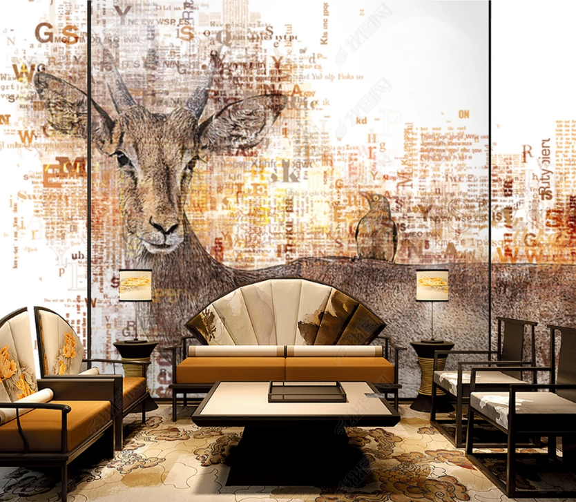 3D Watercolor Animal Deer Wall Mural Wallpaper Lqh 129