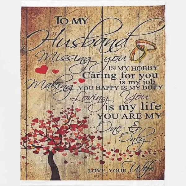 To My Husband Missing You Is My Hobby Cute Little Present Fleece Blanket Gift For Husband From Wife Home Decor Bedding Couch Sofa Soft And Comfy Cozy