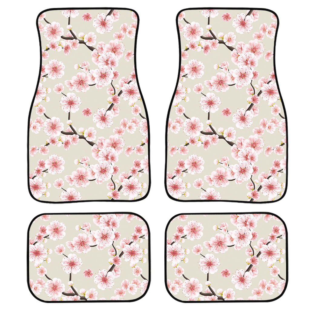 White Cherry Blossom Pattern Print Front And Back Car Floor Mats, Front Car Mat