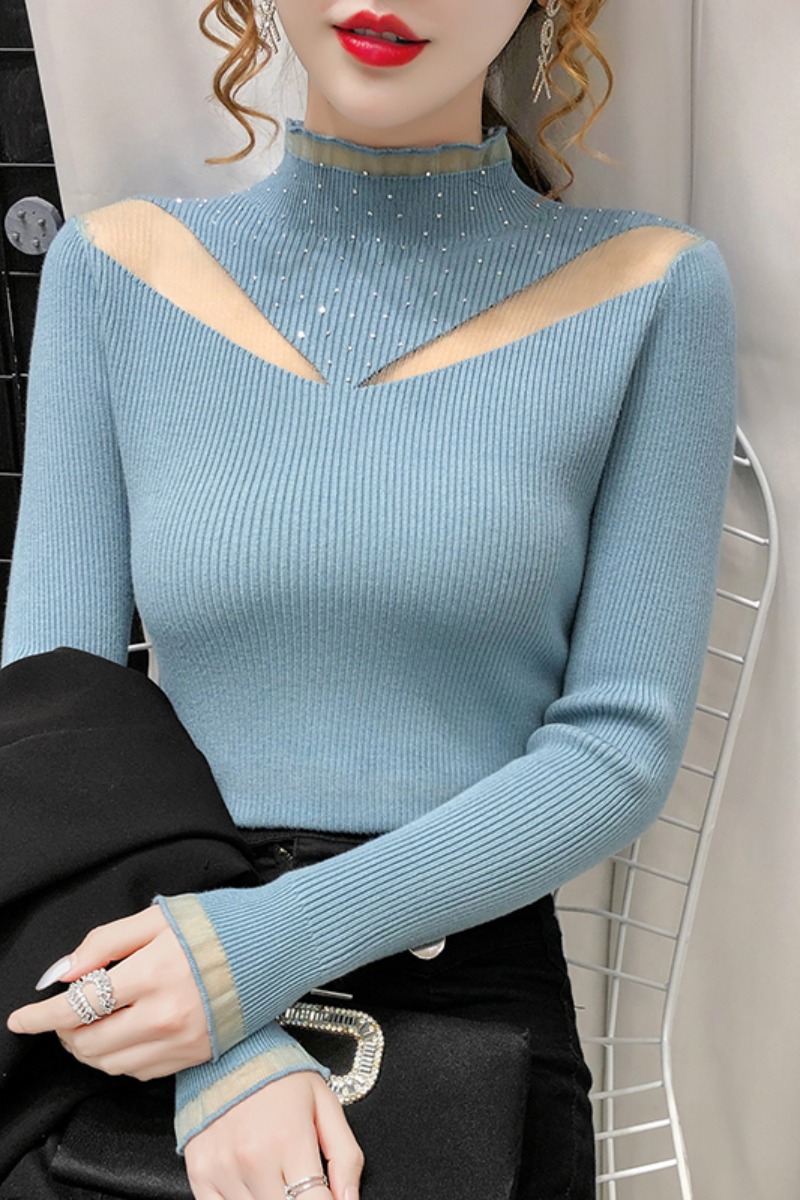 Sweaters and knitwear 2021 new autumn and Winter Ear cut-out gauze backing alx