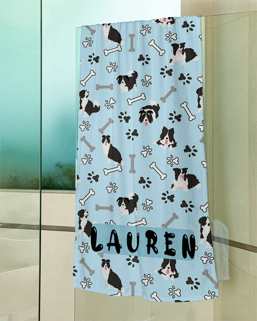 Adorable Border Collie Dog Beach Towel Personalized, Custom Beach Towel, Gift For Teens, Beach Towel With Name, Kids Bath Towel, Birthday Gift Towel