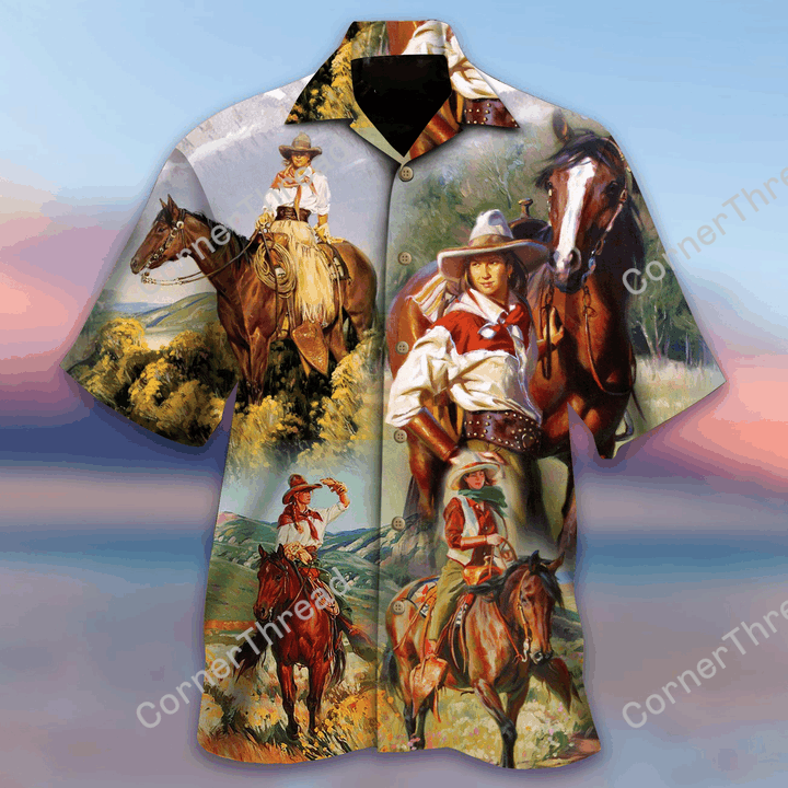 Amazing Vintage Cowgirl Hawaiian Shirt Ha40372