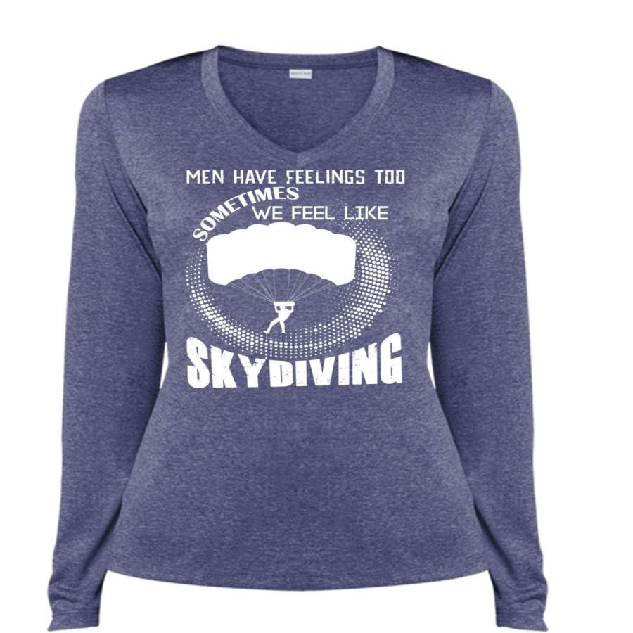 We Feel Like Skydiving T Shirt, Being A Skydiver T Shirt, Cool Shirt (Ladies LS Heather V-Neck)