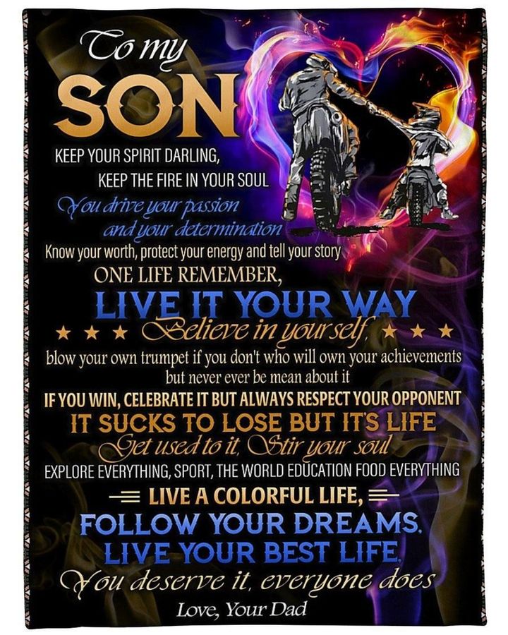 Biker To My Son Believe In Yourself Motocross Blanket Gift For Son From Dad Birthday Gift Home Decor Bedding Couch Sofa Soft And Comfy Cozy