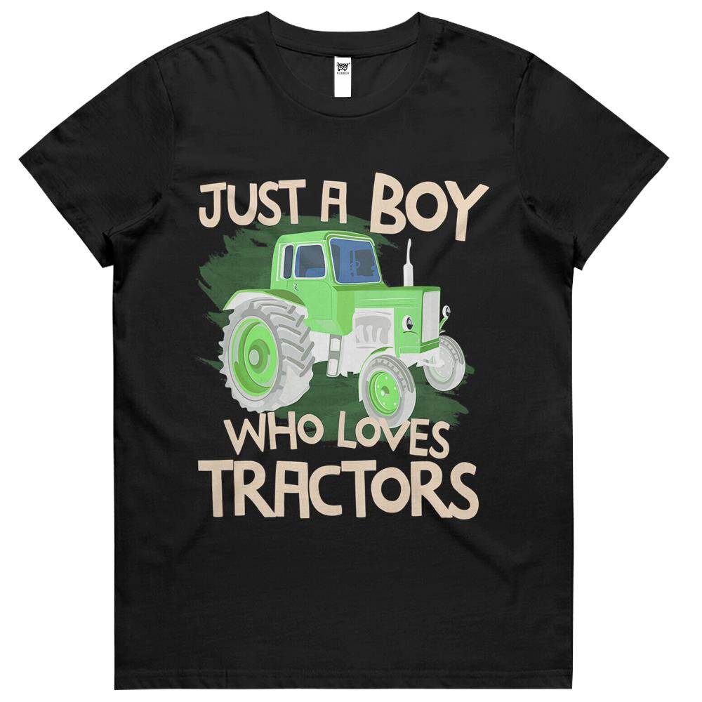 Kids Just A Boy Who Loves Tractors T Shirt Farm Kid Birthday Gift Womens Tshirts