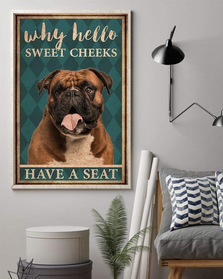 Boxer Dog Why Hello Sweet Cheeks Have A Seat Bathroom Toilet – Best Idea Gift , Gift For Home Decor, Gift For Family – Horizontal Canvas Matte Canvas Wall Art