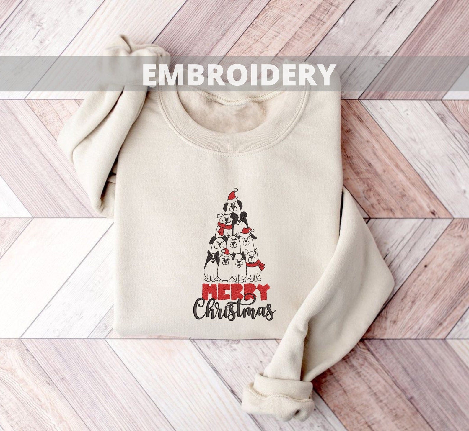 Christmas Dogs Tree Embroidered Sweatshirt 2D Crewneck Sweatshirt All Over Print Sweatshirt For Women Sweatshirt For Men Sws5295