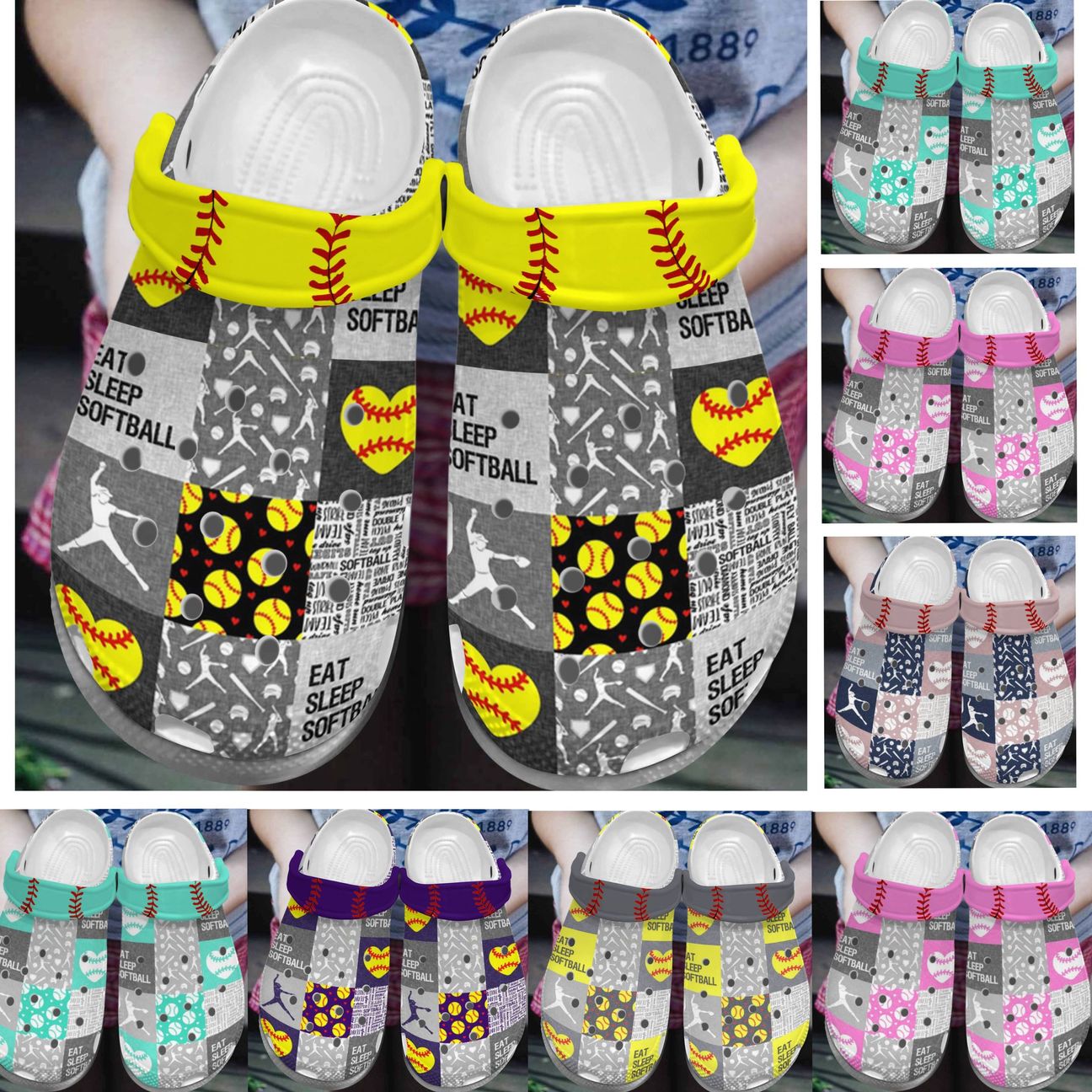 Softball Personalize Clog, Custom Name, Text, Fashion Style For Women, Men, Kid, Print 3D Whitesole Lovely Color