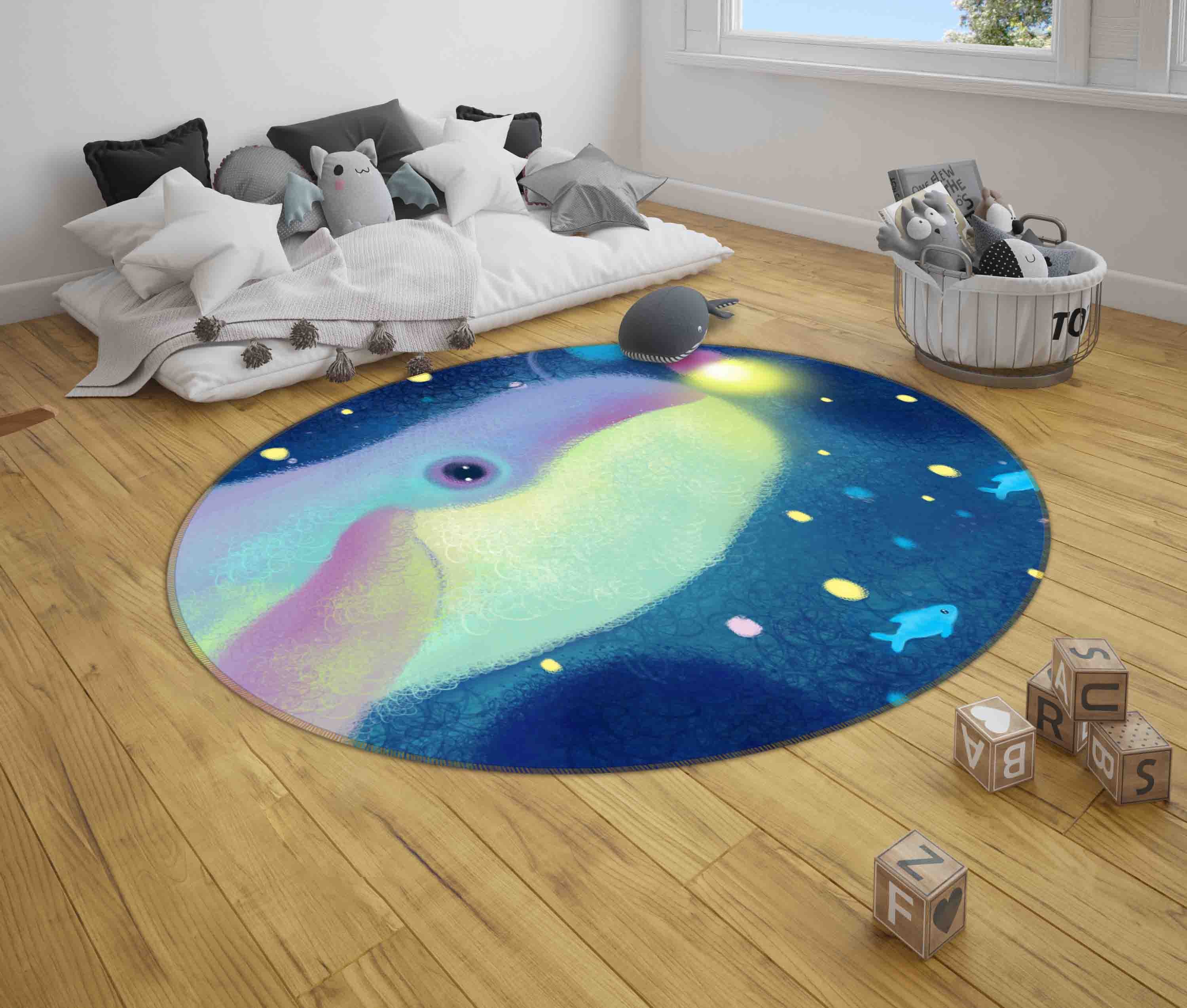 3D Cartoon Whale Animal Kids Non-Slip Round Rug Mat 29