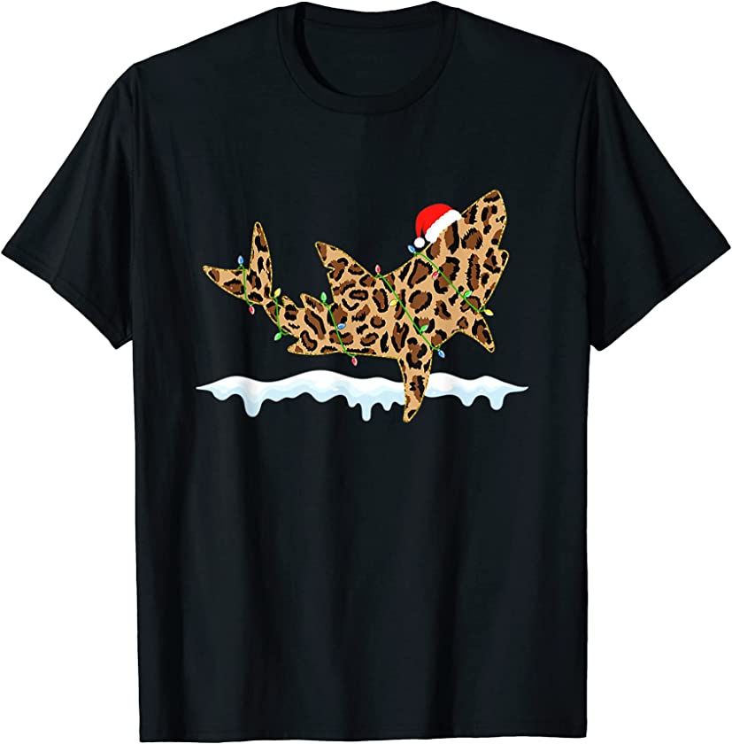 Shark Christmas Leopard Lights Xmas Matching Family T-Shirt