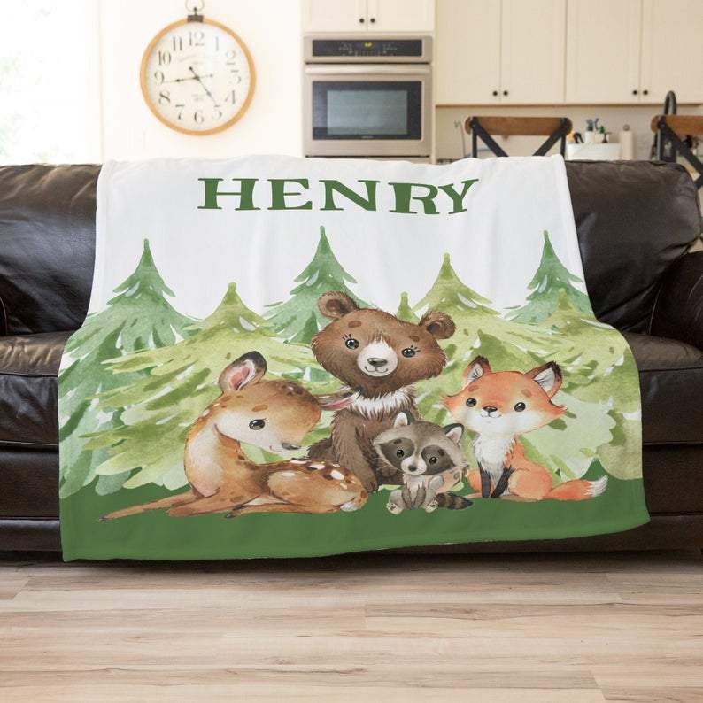 Woodland Animal Blanket, Baby Woodland Custom Blanket, Woodland Creatures Baby Shower, Woodland Nursery