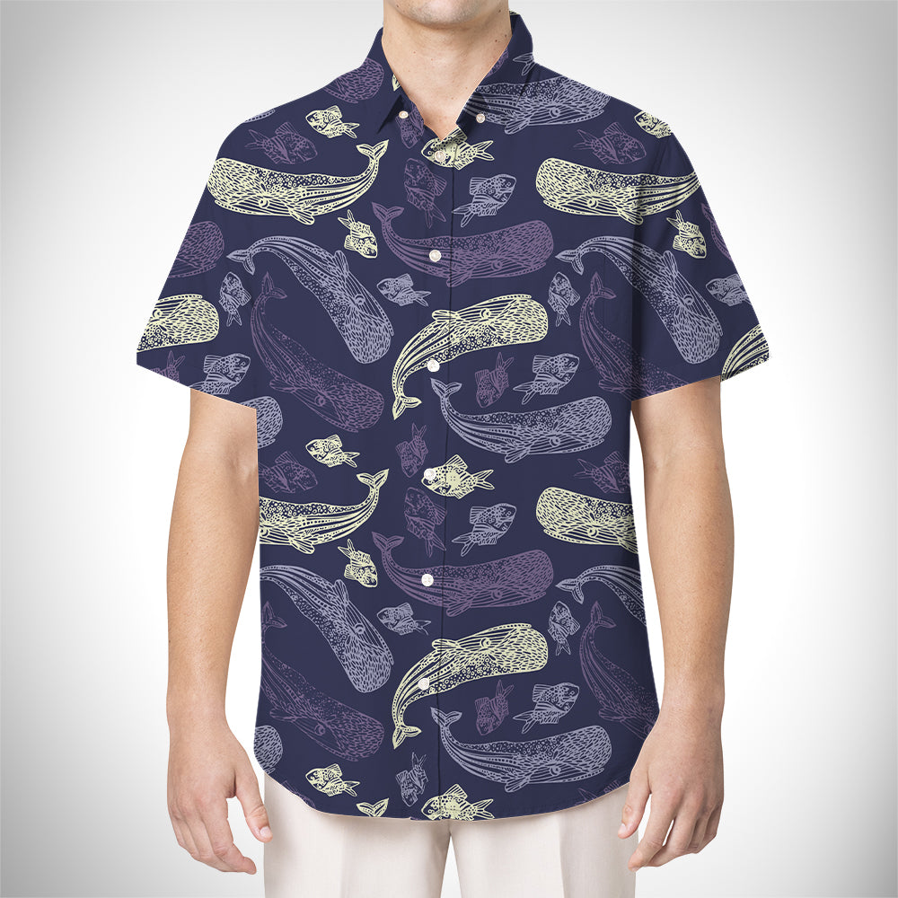 Amazing Whale Fish Swimming Undersea Pattern 3D All Over Printed Unisex Hawaiian Shirt, Beach Shorts