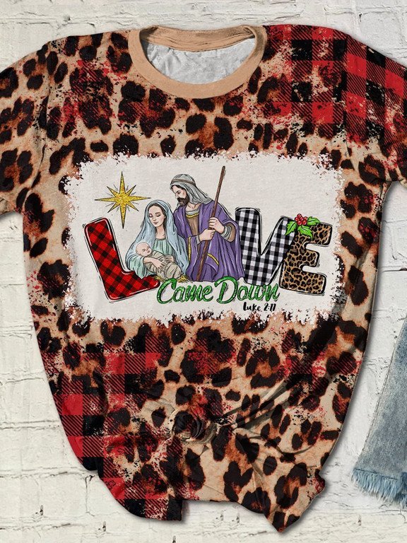 The Holy Family T-Shirt – Love Came Down Buffalo Plaid Leopard 3D Hoodies T-Shirt Long Sleeve Christmas Gifts For Men Women