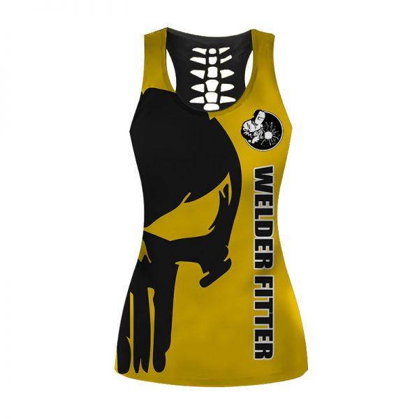 Welder Fitter Skull Yellow Color Combo Tank-Top And Legging 3D All Over Print