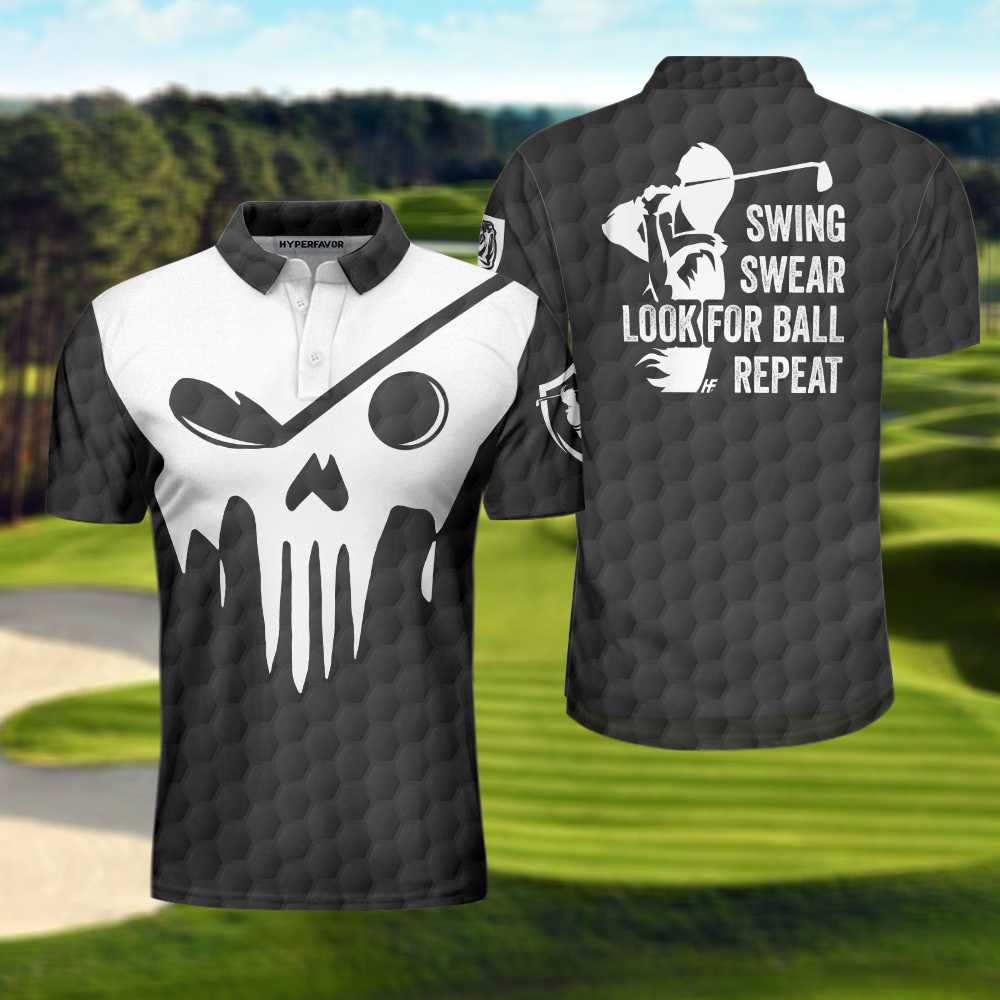 Skull Golf Polo Shirt, Black And White Skull Golf Shirt With Sayings ...