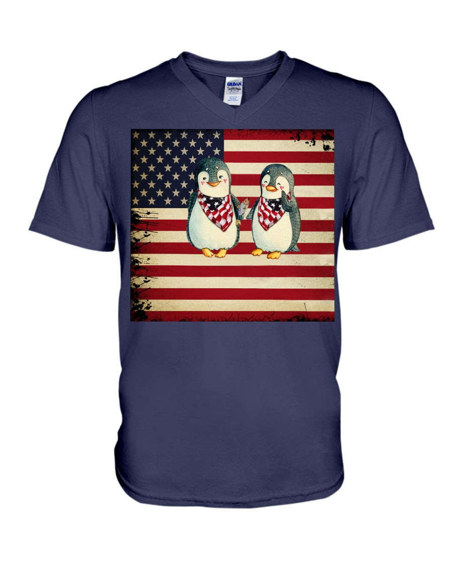 Lovely Phone Case With America Flag Gift For Penguin Lovers Guys V-Neck