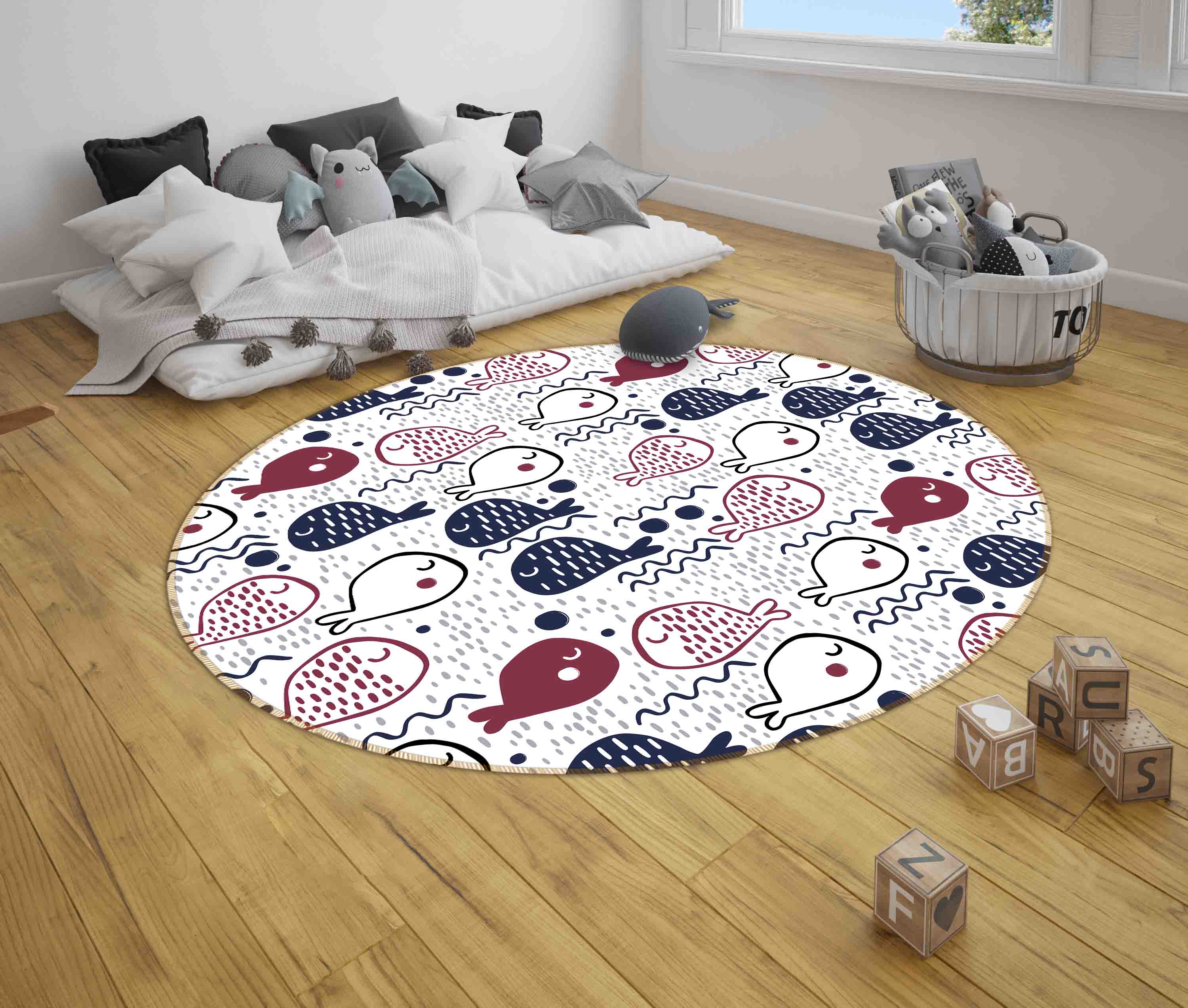 3D Cartoon Animal Dolphin Kids Non-Slip Round Rug Mat 95