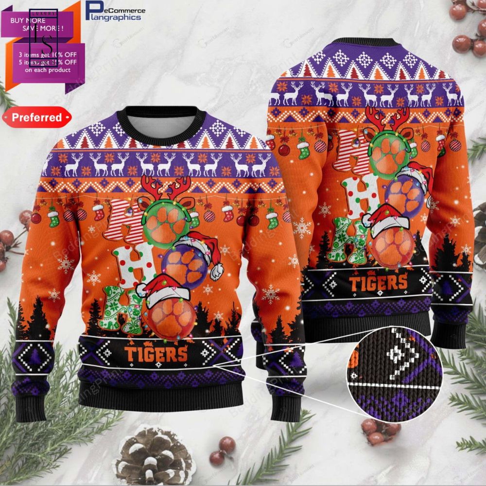 Clemson Tigers Ho Ho Ho Gift For Fan Ugly Wool Sweater Christmas