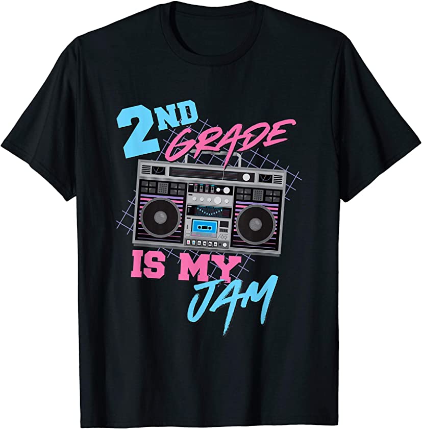 2nd Grade Is My Jam – Vintage 80s Boombox Teacher Student T-Shirt