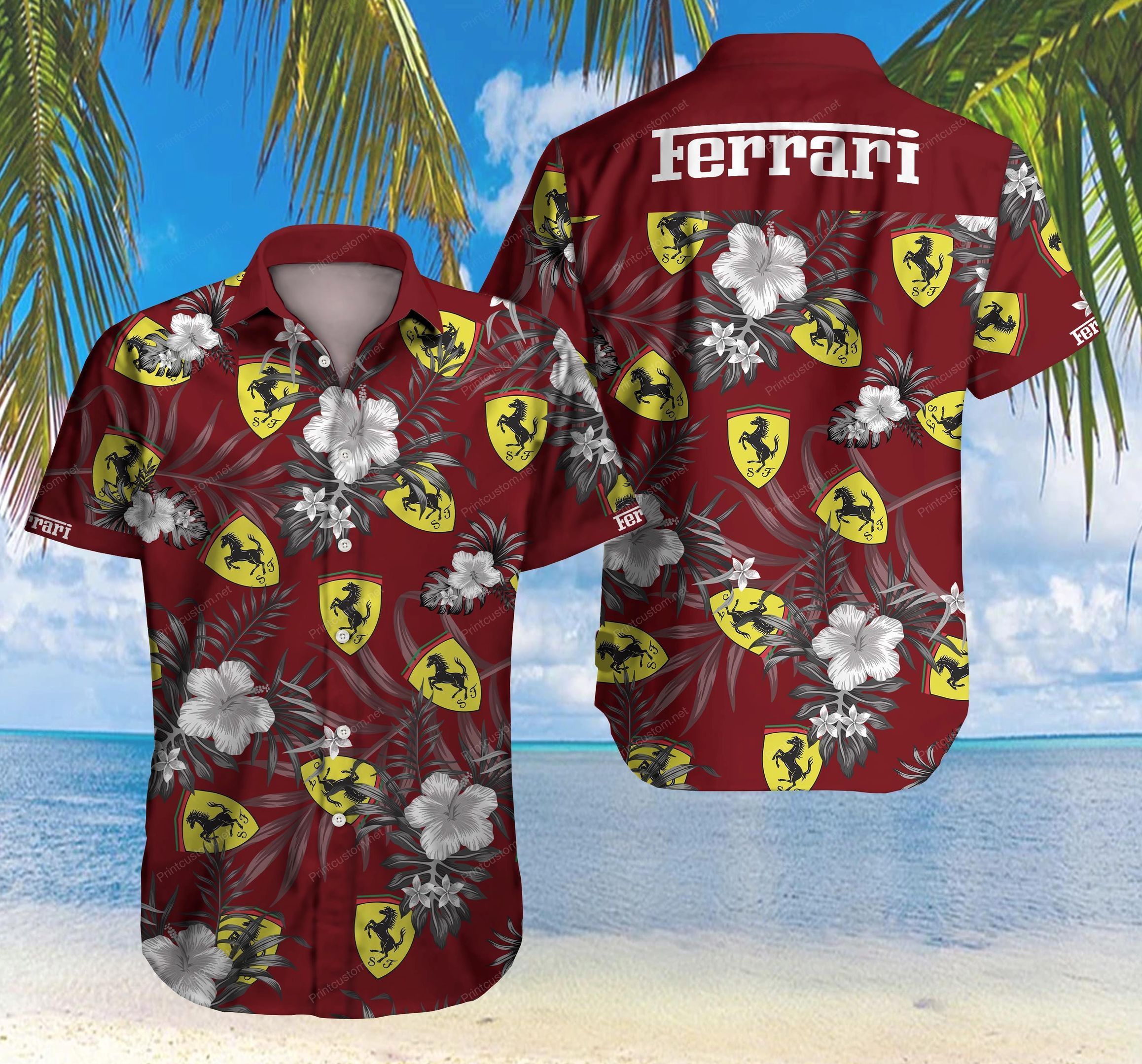 Tlmus Ferrari Hawaii Shirt Summer Button Up Shirt For Men Beach Wear Short Sleeve Hawaii Shirt