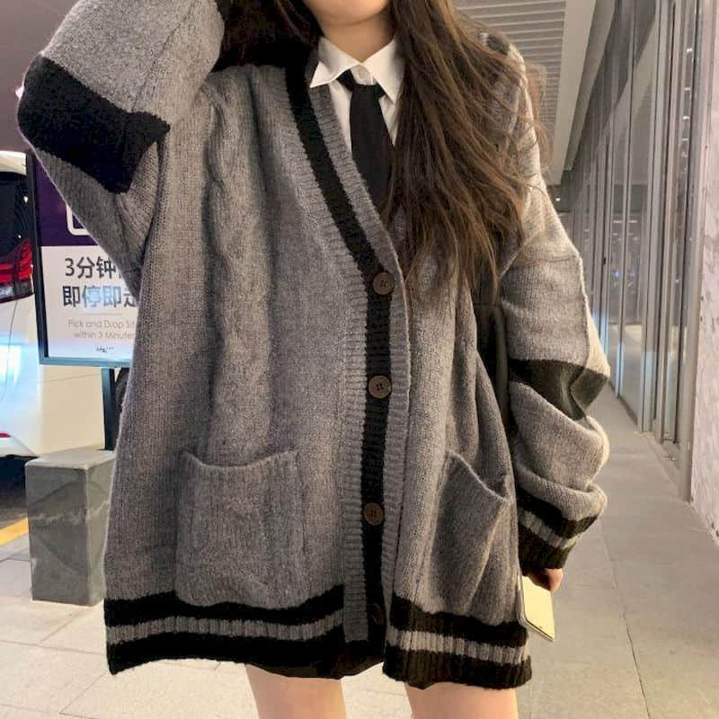 Suit Japanese College Style Girl Youth Knit Cardigan Sweater Student Shirt Pleated Skirt Vintage Fall Clothes For Women Oversize alx