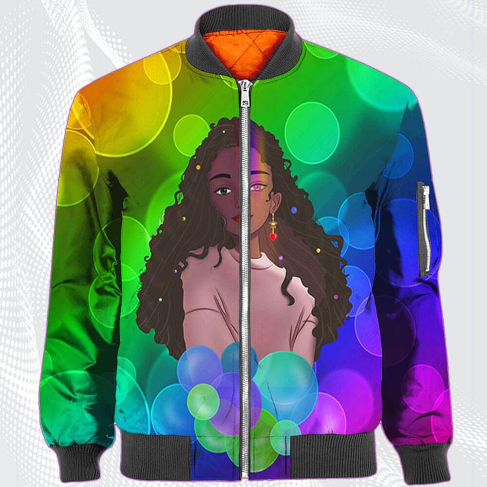 African American Hoodies Beautiful African American Female Girl Rainbow Beauty Long Hair All Over Print Womens Hooded Sweatshirt Modern Afrocentric