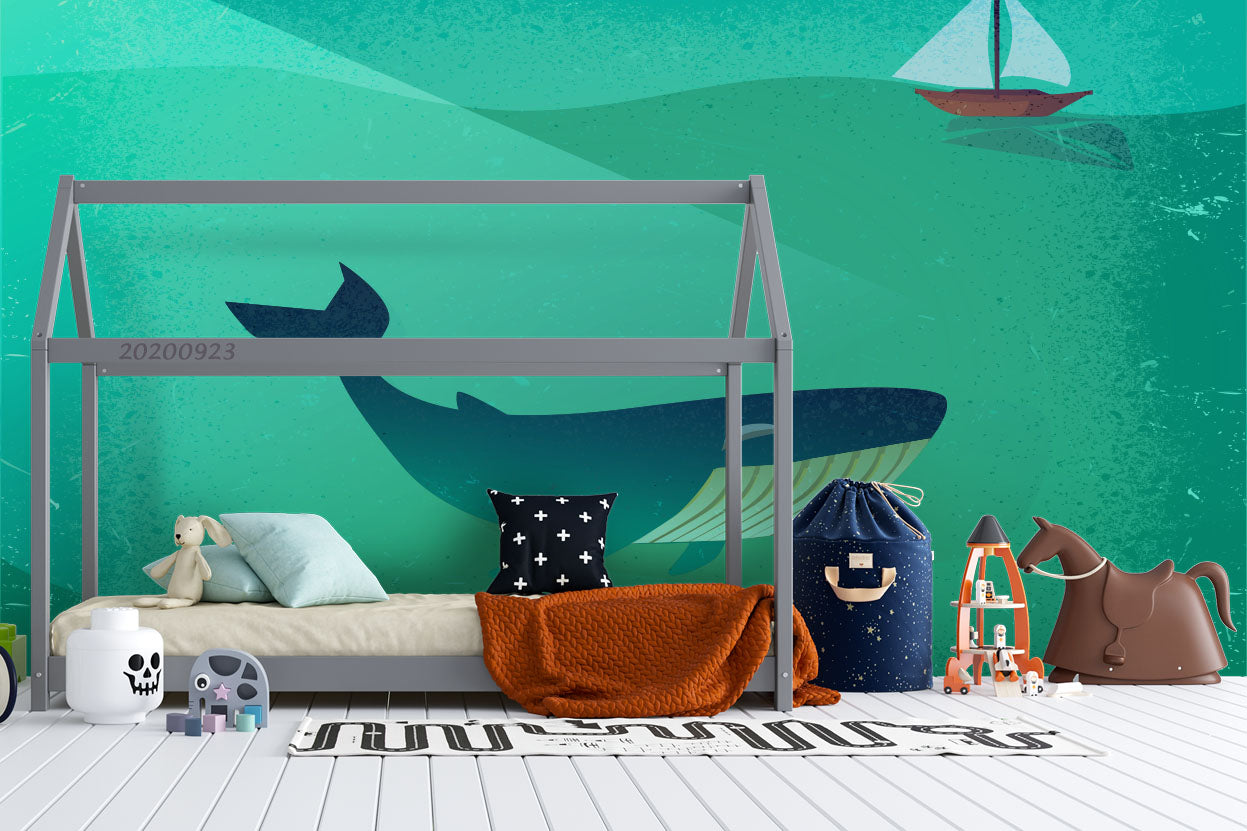 3D Watercolor Whale Boat Wall Mural Wallpaper Wj 3135