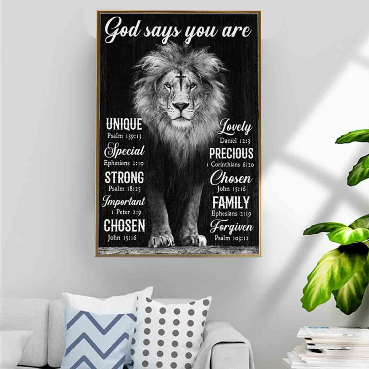 Black And White Lion Poster – God Says You Are Unique Home Decoration Birthday Gifts For Men Father Husband Son Brother Friend – Gigo Smart