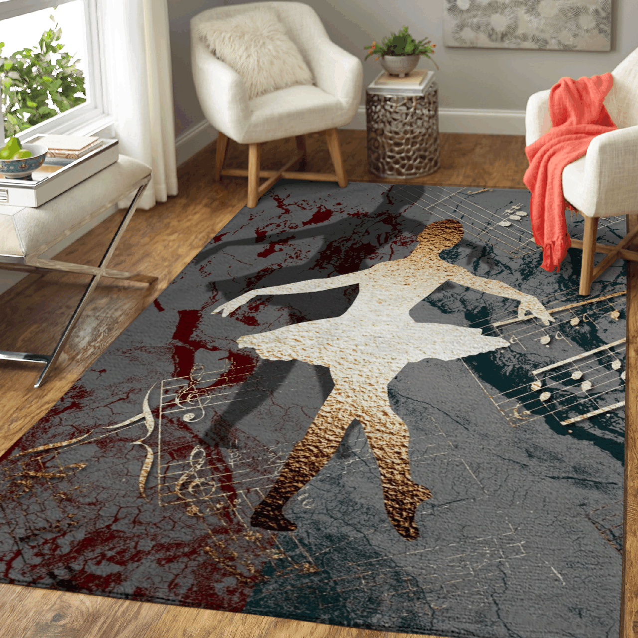 3D Gold Ballerina Music 3 – Misc Area Rug Carpet