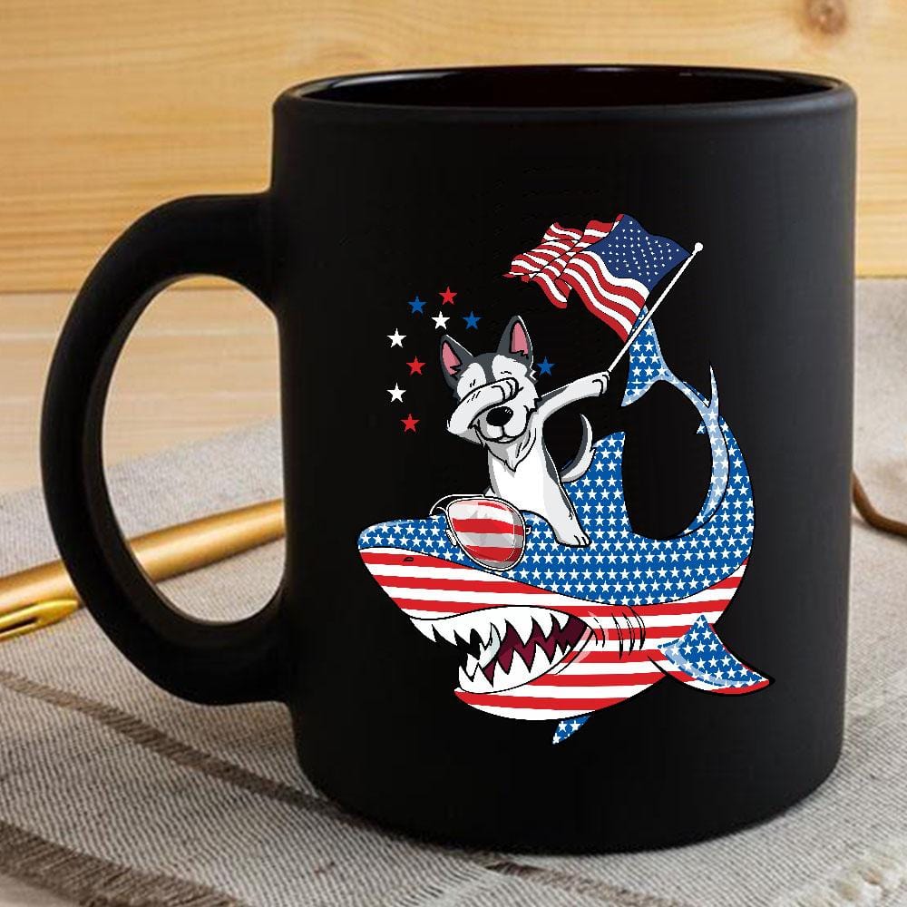 Dabbing Husky Rides Shark Coffee Mug Father’s Day Mother’s Day Independence Day Gift Idea BPS882