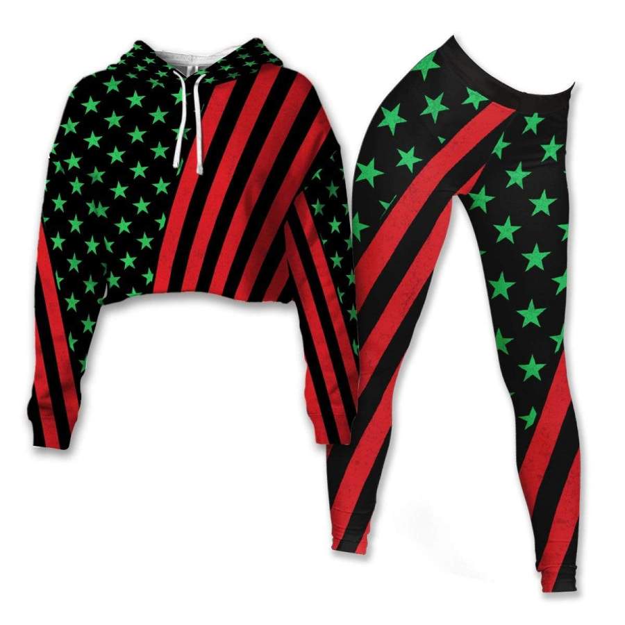 African American Flag Cropped Hoodie & Leggings Set