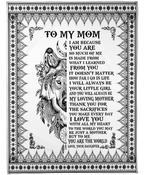 To My Mom I Love You With All My Heart Wolf Fleece Blanket Gift For Mom From Daughter Home Decor Bedding Couch Sofa Soft And Comfy Cozy