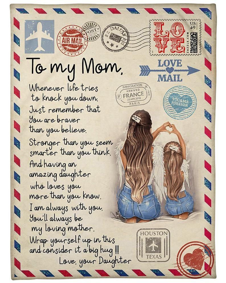 Air Mail Letter To My Mom Awesome Family Mother And Daughter For Mom Love Your Daughter Sherpa Fleece Quilt Blanket Personalized Home Decor