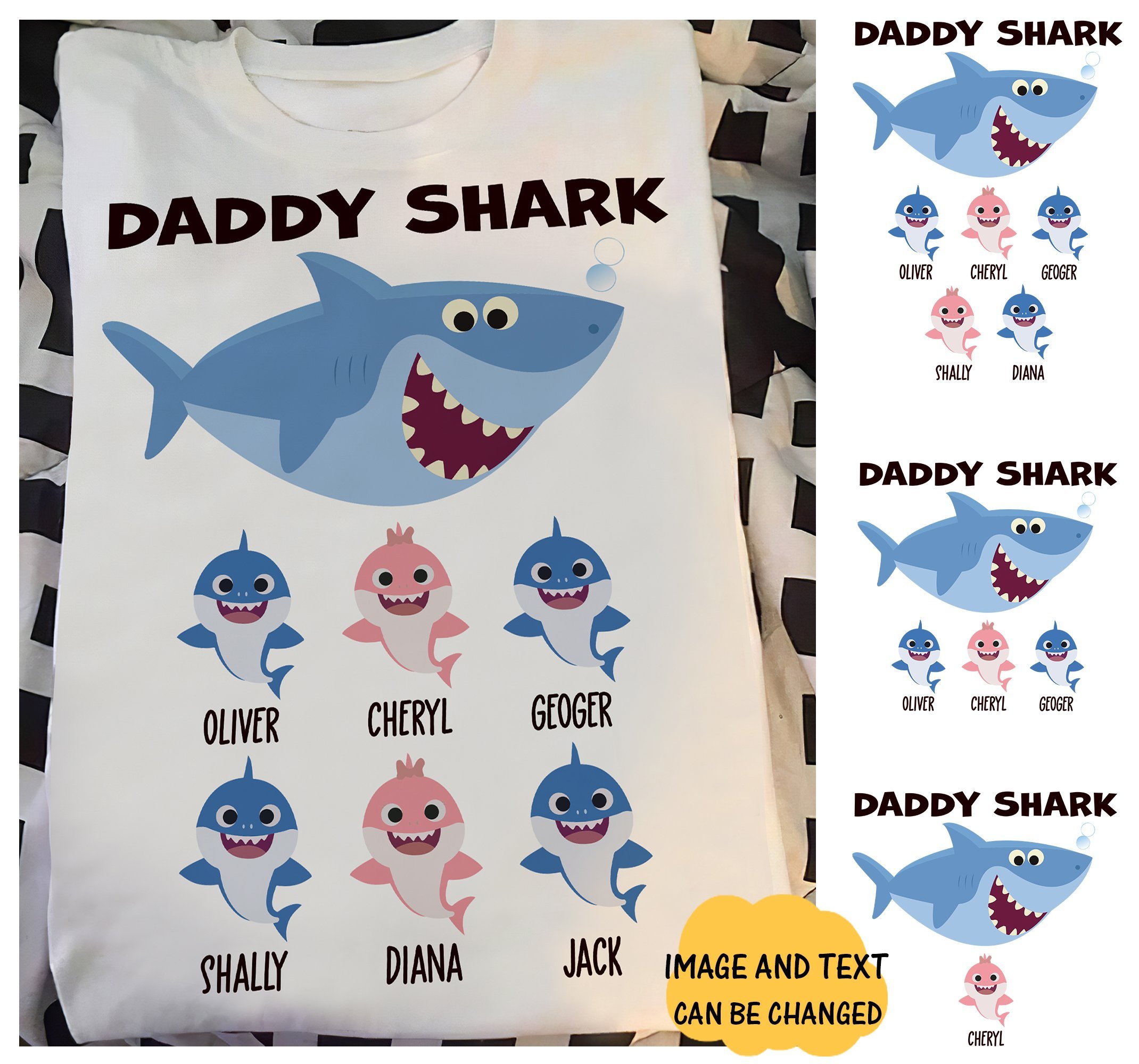 Custom Daddy Shark Unisex T-Shirt Hoodie Sweatshirt Plus Size S-5Xl