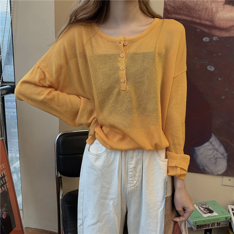 Women Knitted Top Long Sleeve Pullover Korean Woman Sweaters Loose Thin Sunscreen Shirt Tops See-through Spring Summer 2020 alx