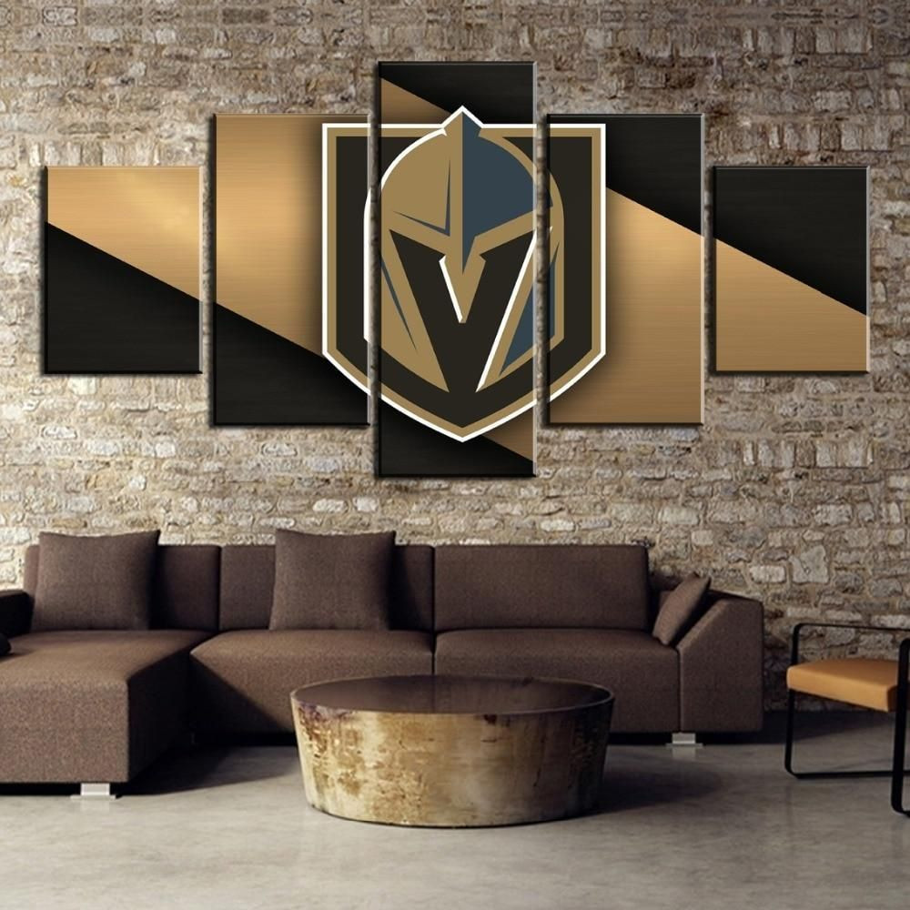 5 Piece Canvas Art Ice Hockey Logo Vegas Golden Knight Home Decor Picture Canvas Painting For Wall Decor