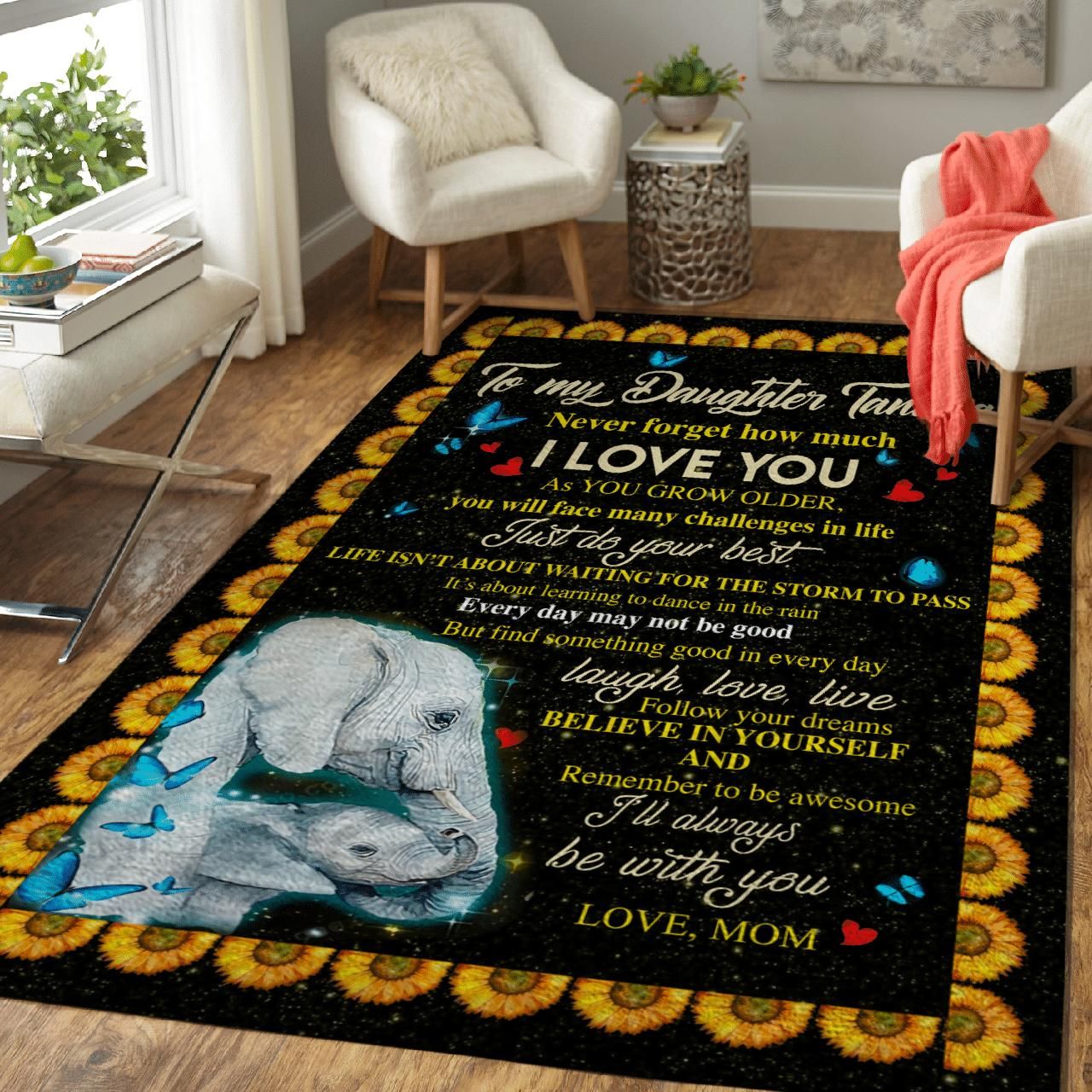 Personalized To My Daughter From Mom Elephant I’ll Always Be With You Area Rug With Custom Name