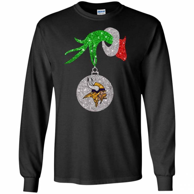 Minnesota Vikings Glitter Grinch Monogram Ornament Christmas Gift Long Sleeve Tee